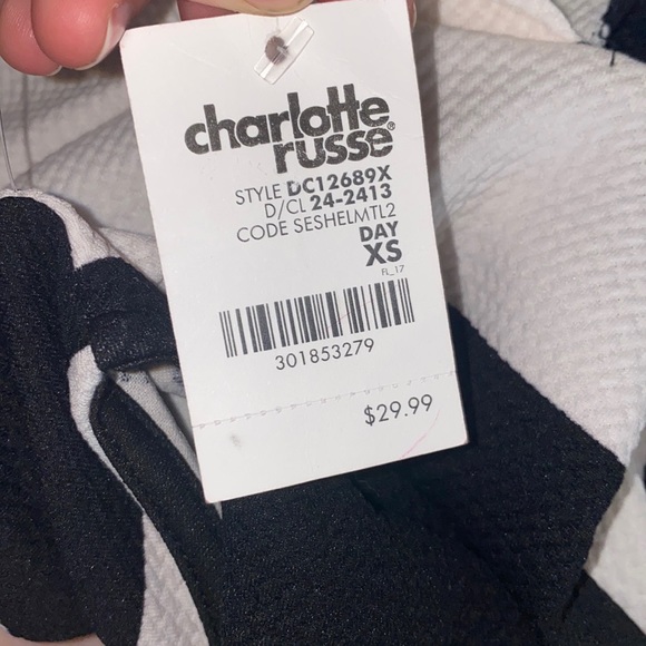 Charlotte Russe Black & White Striped Skater Dress NWT - Picture 5 of 7